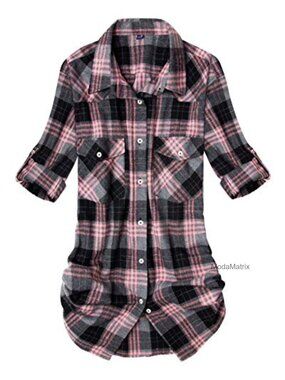 Cotton Flannel Shirt Women Long Sleeve Plaid Button Down Blouse